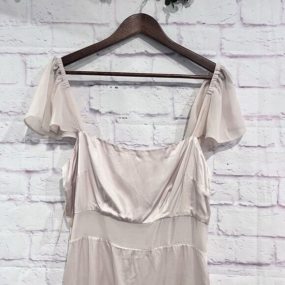 Anthropologie Flutter Sleeve Satin Sheath Dress Size 10 Cocktail Party Dress New - Picture 4 of 16